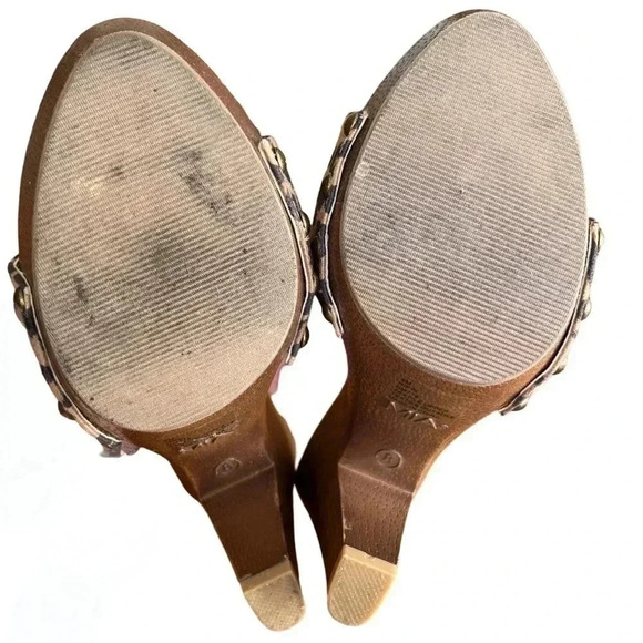 MIA slide heels, leopard print upper, sz 8, faux wood soles, pad insole, used - Picture 5 of 5